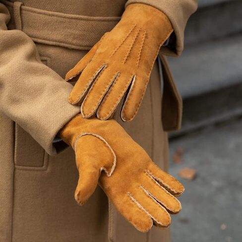 Fratelli Orsini Winter Gloves Beatrice for Women - Suede leather gloves with luxurious shearling lining - color Camel in Saudi Arabia