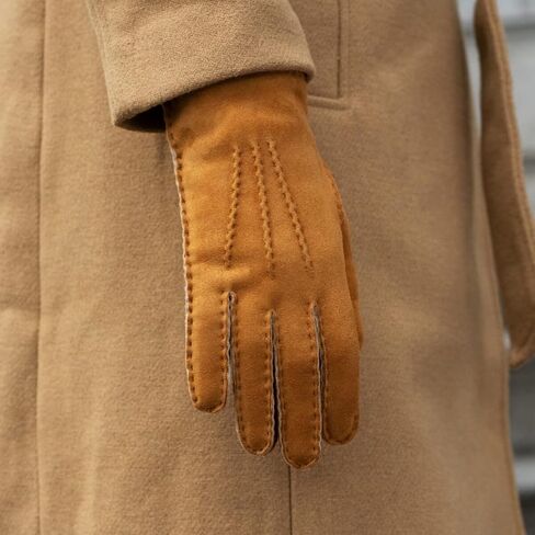 Fratelli Orsini Winter Gloves Beatrice for Women - Suede leather gloves with luxurious shearling lining - color Camel in Saudi Arabia
