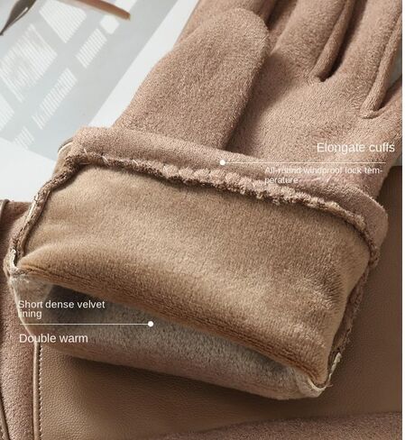 Womens Winter Leather Gloves Pu Suede Double-Layer Fleece Lined Women'S Touchscreen Windproof Fur Opening in Saudi Arabia