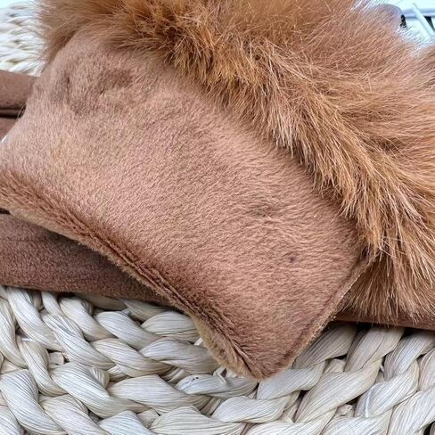 Womens Winter Leather Gloves Pu Suede Double-Layer Fleece Lined Women'S Touchscreen Windproof Fur Opening in Saudi Arabia
