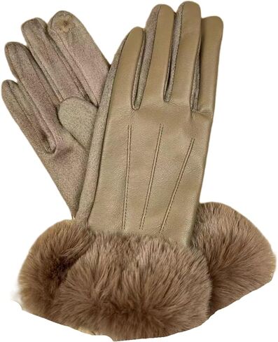 Womens Winter Leather Gloves Pu Suede Double-Layer Fleece Lined Women'S Touchscreen Windproof Fur Opening in Saudi Arabia