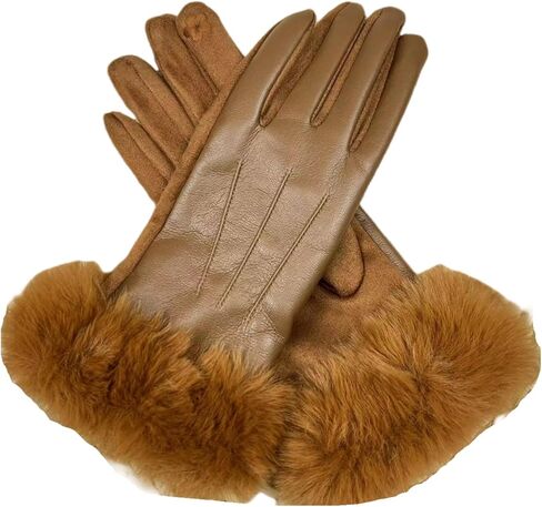 Womens Winter Leather Gloves Pu Suede Double-Layer Fleece Lined Women'S Touchscreen Windproof Fur Opening in Saudi Arabia