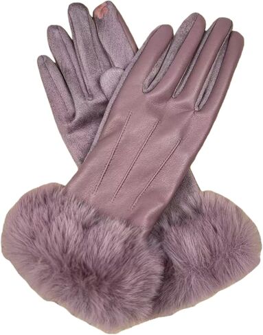 Womens Winter Leather Gloves Pu Suede Double-Layer Fleece Lined Women'S Touchscreen Windproof Fur Opening in Saudi Arabia