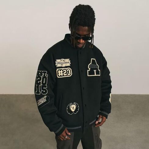 Men's Baseball Jacket Men's Hip Hop Letter Embroidered Fleece Pilot Standing Collar Cardigan Jacket Jacket in Saudi Arabia