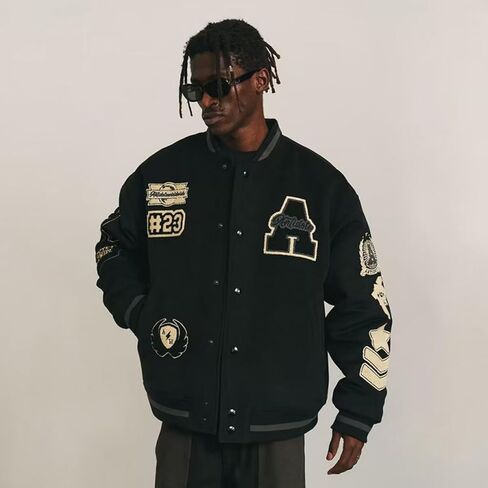 Men's Baseball Jacket Men's Hip Hop Letter Embroidered Fleece Pilot Standing Collar Cardigan Jacket Jacket in Saudi Arabia