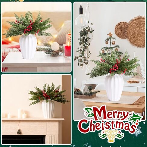 baotongle 50pcs Christmas Artificial Pine Branches with Red Berry Stems Include 40 Realistic Christmas Pine Branches and 10 Red Berry Picks for DIY Craft Garland Home Decor in Saudi Arabia