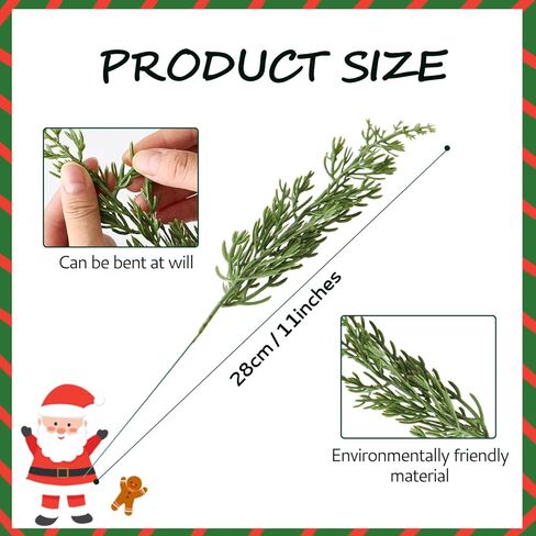 baotongle 50pcs Christmas Artificial Pine Branches with Red Berry Stems Include 40 Realistic Christmas Pine Branches and 10 Red Berry Picks for DIY Craft Garland Home Decor in Saudi Arabia