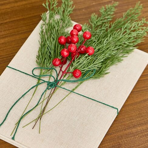 baotongle 50pcs Christmas Artificial Pine Branches with Red Berry Stems Include 40 Realistic Christmas Pine Branches and 10 Red Berry Picks for DIY Craft Garland Home Decor in Saudi Arabia