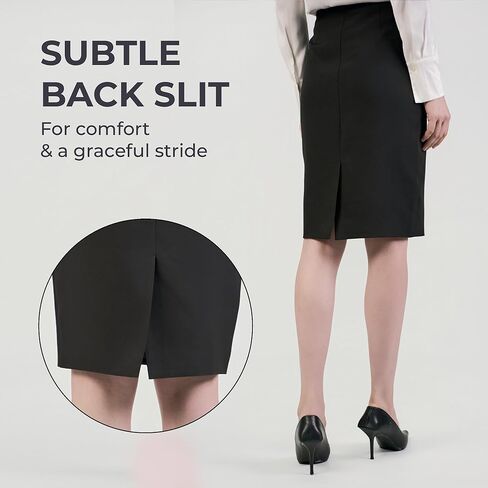 Women's Pencil Skirt Knee Length Black High Waist Slim Fit Back Slit Invisible Zipper Business Work Office Outfit in Saudi Arabia
