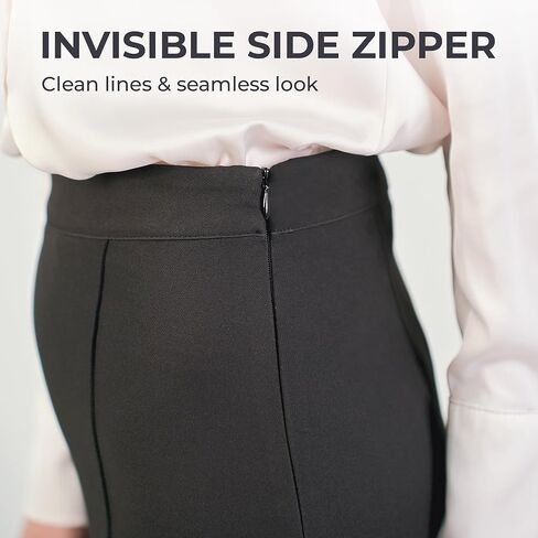 Women's Pencil Skirt Knee Length Black High Waist Slim Fit Back Slit Invisible Zipper Business Work Office Outfit in Saudi Arabia