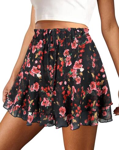 Mini Skirts for Women 2025 Casual Boho Floral Skorts Layered Hem A-Line Tennis Chiffon Shorts in Saudi Arabia