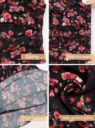 Mini Skirts for Women 2025 Casual Boho Floral Skorts Layered Hem A-Line Tennis Chiffon Shorts in Saudi Arabia