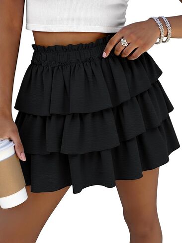 Caracilia Summer Skorts for Women Flowy High Waist Ruffle Tiered Mini Skirts 2026 Casual Beach Vacation Skirt Built-in Shorts in Saudi Arabia