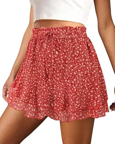 Mini Skirts for Women 2025 Casual Boho Floral Skorts Layered Hem A-Line Tennis Chiffon Shorts in Saudi Arabia