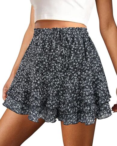 Mini Skirts for Women 2025 Casual Boho Floral Skorts Layered Hem A-Line Tennis Chiffon Shorts in Saudi Arabia