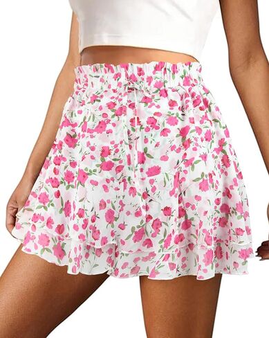 Mini Skirts for Women 2025 Casual Boho Floral Skorts Layered Hem A-Line Tennis Chiffon Shorts in Saudi Arabia