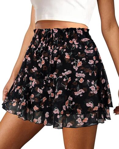 Mini Skirts for Women 2025 Casual Boho Floral Skorts Layered Hem A-Line Tennis Chiffon Shorts in Saudi Arabia