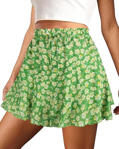 Mini Skirts for Women 2025 Casual Boho Floral Skorts Layered Hem A-Line Tennis Chiffon Shorts in Saudi Arabia