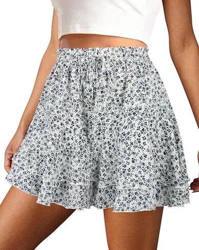 Mini Skirts for Women 2025 Casual Boho Floral Skorts Layered Hem A-Line Tennis Chiffon Shorts in Saudi Arabia