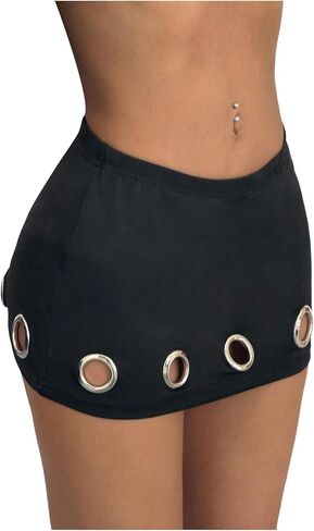 Verdusa Women's Punk Grommet Eyelet Micro Skirt Rave Club Bodycon Mini Skirts Festival Outfits in Saudi Arabia