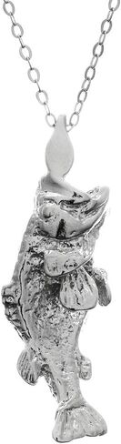 .925 Sterling Silver Large Mouth Bass Necklace With 22" Hypoallergenic Cable Chain Necklace in Saudi Arabia