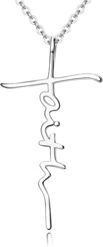 MILACOLATO Faith Necklace for Women 925 Sterling Silver Cross Necklace for Women 18K White Gold Plated Sideways Faith Cross Pendant Necklace Christian Religious Jewelry Gifts for Women Mom Wife Birthday in Saudi Arabia