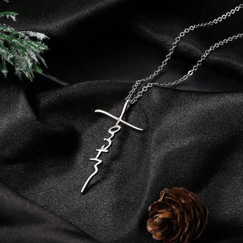 MILACOLATO Faith Necklace for Women 925 Sterling Silver Cross Necklace for Women 18K White Gold Plated Sideways Faith Cross Pendant Necklace Christian Religious Jewelry Gifts for Women Mom Wife Birthday in Saudi Arabia