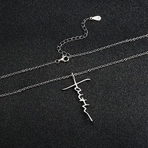 MILACOLATO Faith Necklace for Women 925 Sterling Silver Cross Necklace for Women 18K White Gold Plated Sideways Faith Cross Pendant Necklace Christian Religious Jewelry Gifts for Women Mom Wife Birthday in Saudi Arabia