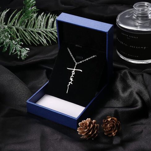 MILACOLATO Faith Necklace for Women 925 Sterling Silver Cross Necklace for Women 18K White Gold Plated Sideways Faith Cross Pendant Necklace Christian Religious Jewelry Gifts for Women Mom Wife Birthday in Saudi Arabia