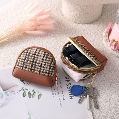 Leather Coin Purse Card Case for Women, Mini Pouch Change Wallet with Zipper,Double Layers Portable Keychain Wallet in Saudi Arabia