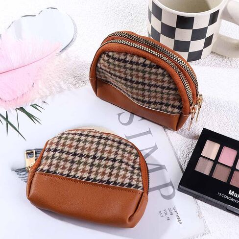 Leather Coin Purse Card Case for Women, Mini Pouch Change Wallet with Zipper,Double Layers Portable Keychain Wallet in Saudi Arabia