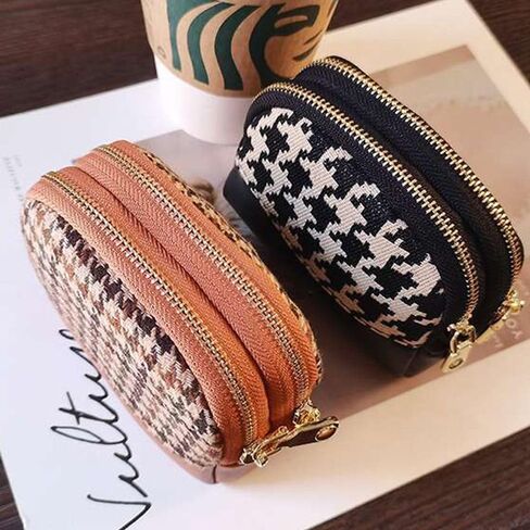 Leather Coin Purse Card Case for Women, Mini Pouch Change Wallet with Zipper,Double Layers Portable Keychain Wallet in Saudi Arabia