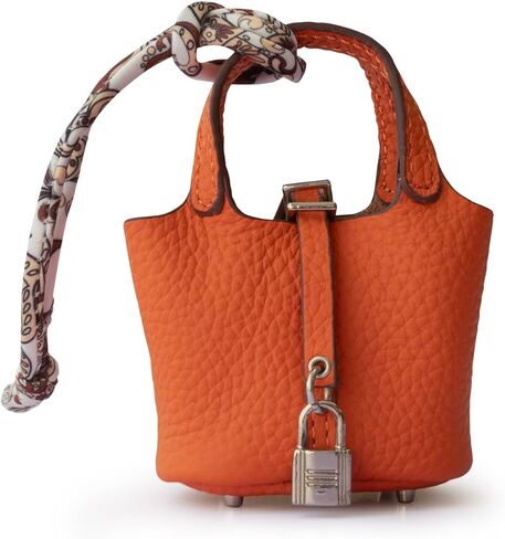 Summer-Ray Handmade Mini Leather Lady Handbag with Lock Pendant and Scarf Accent - Stylish Handbag Accessories in Saudi Arabia