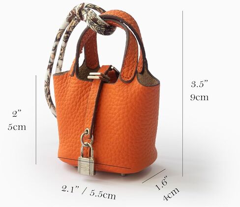 Summer-Ray Handmade Mini Leather Lady Handbag with Lock Pendant and Scarf Accent - Stylish Handbag Accessories in Saudi Arabia