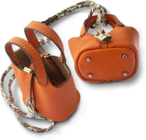 Summer-Ray Handmade Mini Leather Lady Handbag with Lock Pendant and Scarf Accent - Stylish Handbag Accessories in Saudi Arabia