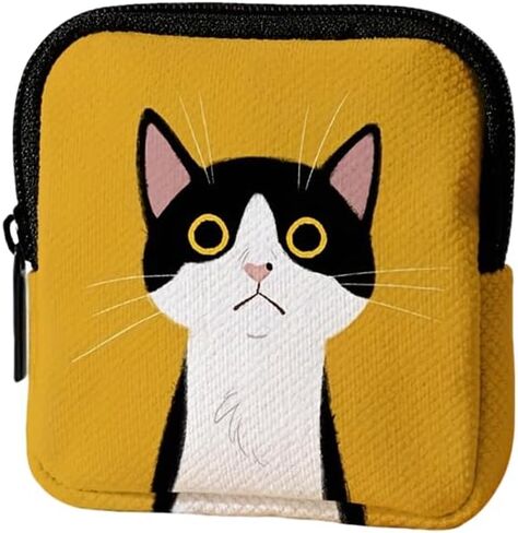 Women's Coin Purse - Single Piece, Yellow Cat Print Design, Stylish Compact Accessory for Small Essentials in Saudi Arabia