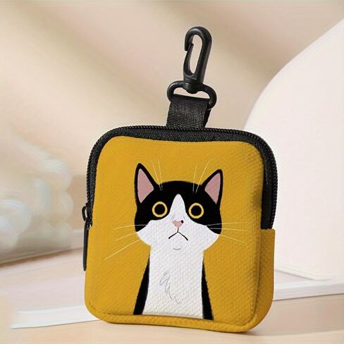 Women's Coin Purse - Single Piece, Yellow Cat Print Design, Stylish Compact Accessory for Small Essentials in Saudi Arabia