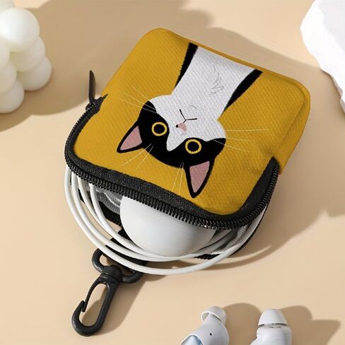 Women's Coin Purse - Single Piece, Yellow Cat Print Design, Stylish Compact Accessory for Small Essentials in Saudi Arabia