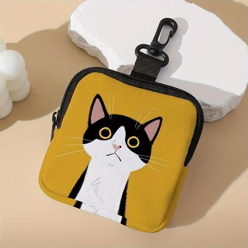 Women's Coin Purse - Single Piece, Yellow Cat Print Design, Stylish Compact Accessory for Small Essentials in Saudi Arabia