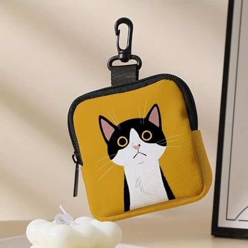 Women's Coin Purse - Single Piece, Yellow Cat Print Design, Stylish Compact Accessory for Small Essentials in Saudi Arabia