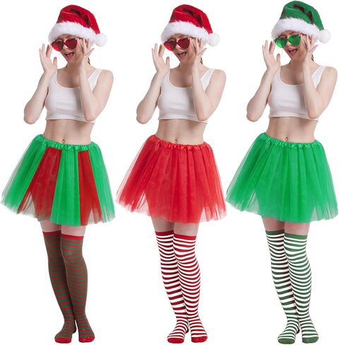 Women Christmas Red and Green Tutu Skirt with Sock Set, Adult Christmas Tutu Custome Accessories for Xmas Party in Saudi Arabia