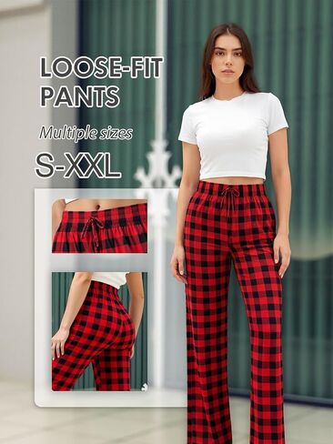 Women's Plaid Pants, Cozy Lounge Pants with Drawstring, Soft Wide Leg Bottoms, Lounge Wear for Daily Christmas in Saudi Arabia