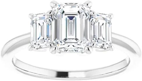 GOLDEN JEWEL خاتم زفاف مويسانيتي بثلاثة أحجار من الزمرد VVS1 خاتم خطوبة سوليتير عديم اللون هدية مصنوعة يدويًا لها، 925 فضي/10K/14K/18K ذهبي in Kuwait