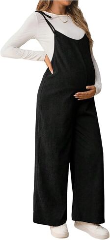 MakeMeChic Women's Maternity Overalls Spaghetti Strap Tie Shoulder Wide Leg Pregnancy Cami Jumpsuit in Saudi Arabia