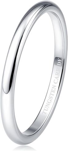 Tungary 2mm 4mm 6mm 8mm Tungsten Carbide Wedding Band Rings for Women Men Silver Plated Domed High Polish Stackable Rings Engagement Statement Promise Wedding Band Ring Comfort Fit 6-12 Not Tarnished in Saudi Arabia