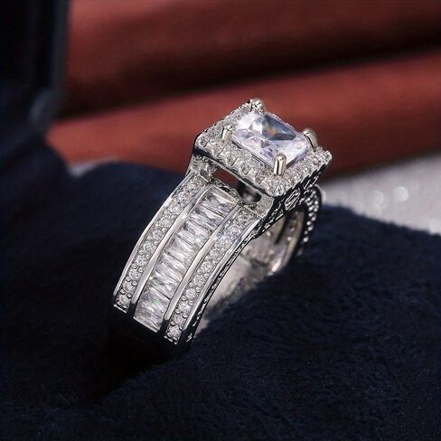 White Gold Plated Copper with Square Cubic Zirconia Engagement Rings | Wedding Bridal Band | Promise Rings | Evening Parties, Anniversary & Valentine's Day, Eternity Bands for Women in Saudi Arabia