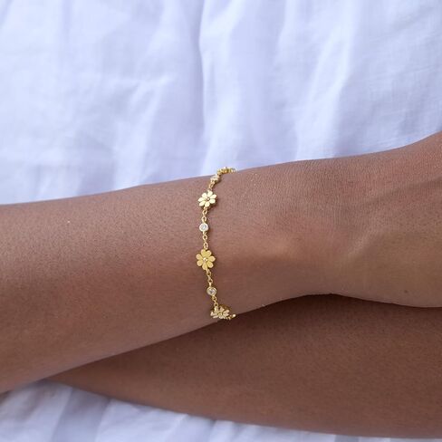 STORYJEWELLERY Daisy Bracelet, Gold Plated Bracelets for Women, Tennis Bracelets for Women, Dainty Daisy Jewelry, Gifts for Her in Saudi Arabia