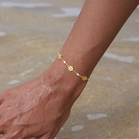 STORYJEWELLERY Daisy Bracelet, Gold Plated Bracelets for Women, Tennis Bracelets for Women, Dainty Daisy Jewelry, Gifts for Her in Saudi Arabia