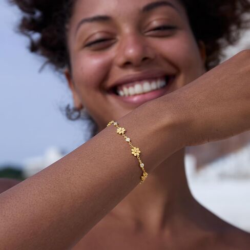 STORYJEWELLERY Daisy Bracelet, Gold Plated Bracelets for Women, Tennis Bracelets for Women, Dainty Daisy Jewelry, Gifts for Her in Saudi Arabia