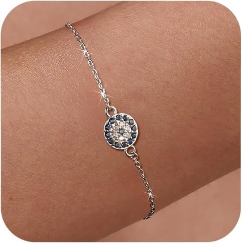 SUYACS Gold Evil Eye Bracelet for Women 925 Sterling Silver Small Blue Cubic Zirconia Eye Link Bracelet Tears of Angels Friendship Charm Chain Bracelet Jewelry Christmas Gifts to Daughter Friends in Saudi Arabia